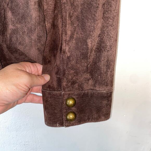 VTG Aria Brown Suede Leather Jacket Womens XL Equestrian Military Brass Button - Picture 6 of 11